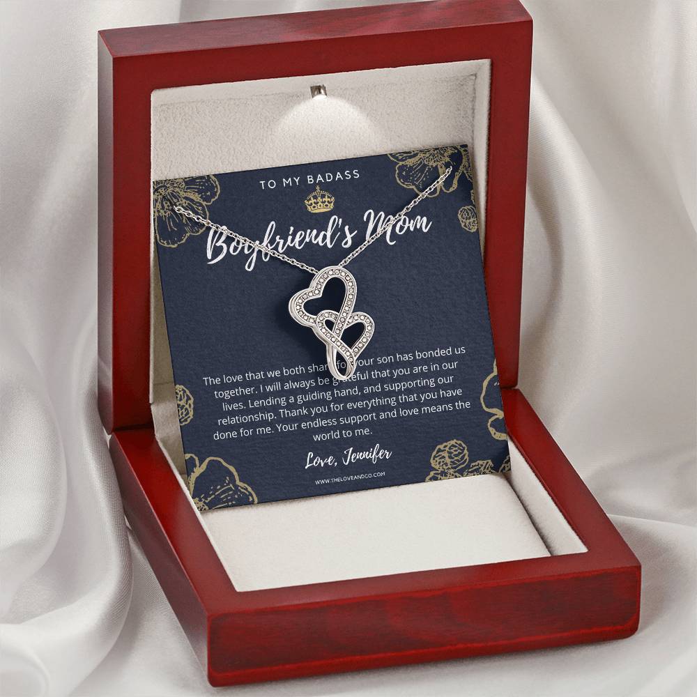 To My Badass Boyfriend's Mom Necklace Double Hearts Necklace