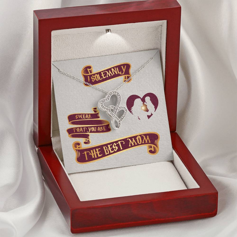 Mother's Day Gift - I Solemnly Swear That You Are The Best Mom Necklace - Birthday Gift For Mom - Necklace For Mom - M Double Hearts Necklace