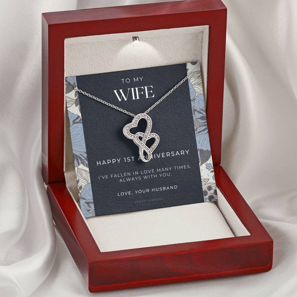 1 Year Anniversary Gift For Wife  1 Year Anniversary Gifts  1 Year Wedding Anniversary Gift Ideas  1St Wedding Anniver 1 Double Hearts Necklace