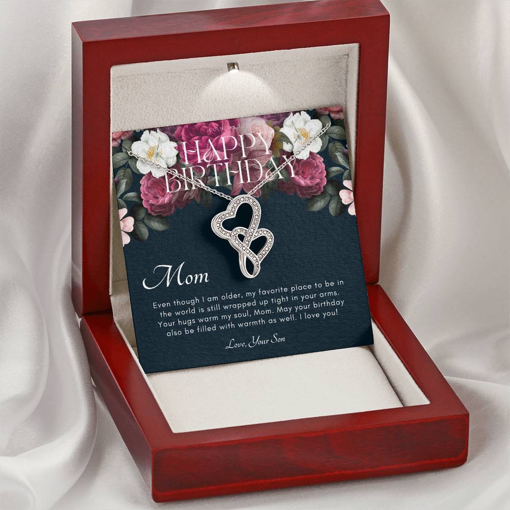 Mother's Birthday Gift From Son  Gift For Mom On Her Birthday  Mom Necklace  Best Mom Gift Message Card Double Hearts Necklace