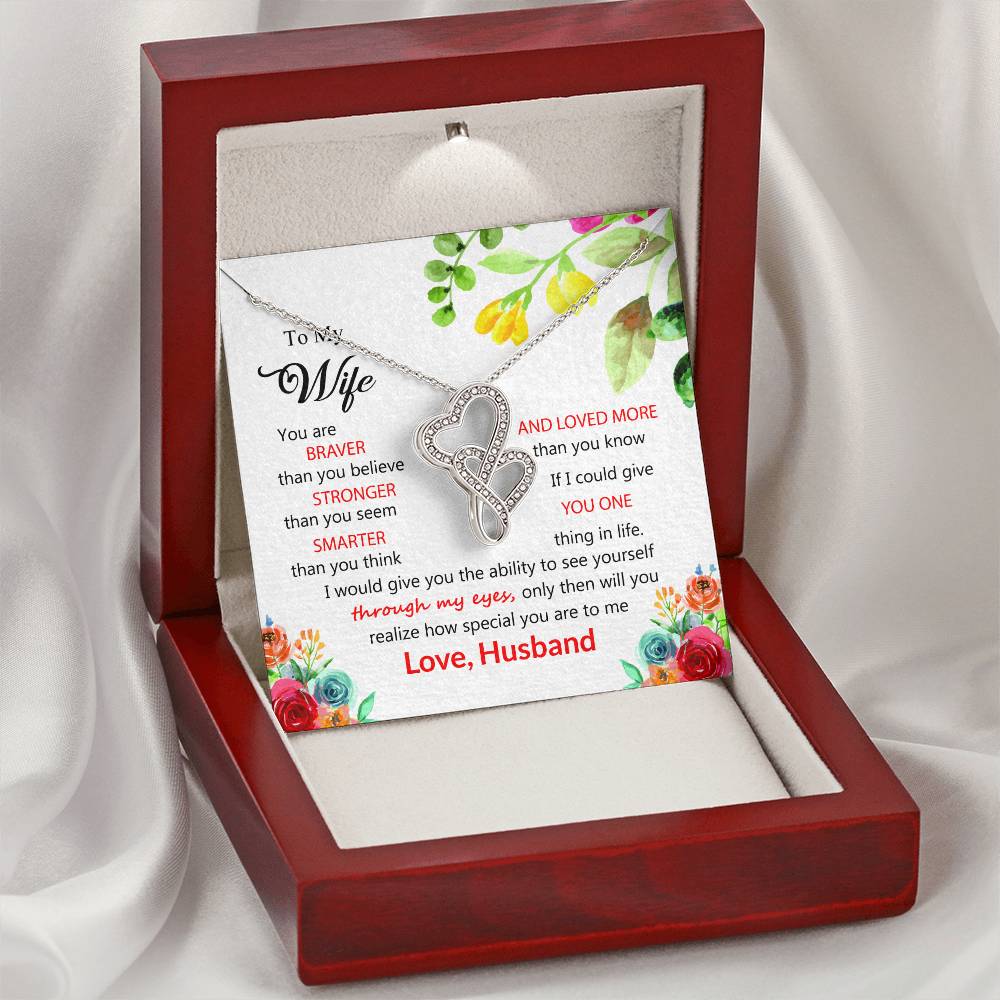 To My Wife Double Hearts Beautiful  Necklace Gift For Wife Husband Gift  From Wifelove Your Husbnad. Double Hearts Necklace