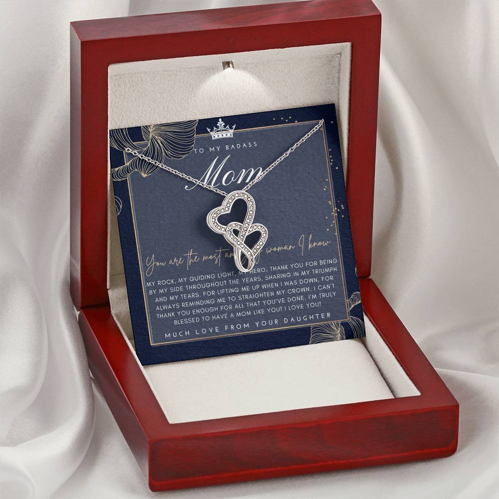 Badass Mom Gift  To My Badass Mom Necklace  Mother’S Day Gift  Daughter To Mom Gift  Gift From Daughter To Mom On Wedd 1 Double Hearts Necklace