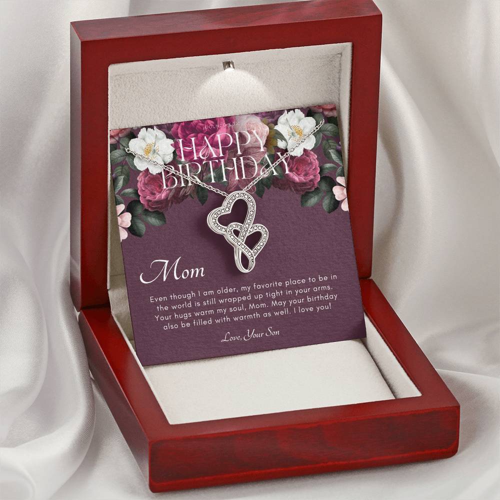 Mother's Birthday Gift From Son  Gift For Mom On Her Birthday  Mom Necklace  Best Mom Gift Message Card 1 Double Hearts Necklace