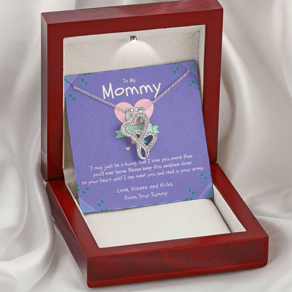 Mom To Be Gift  New Mommy Gift Necklace  Pregnant Wife Gift  I May Just Be A Bump But I Love You  To Mummy From Bump   Double Hearts Necklace
