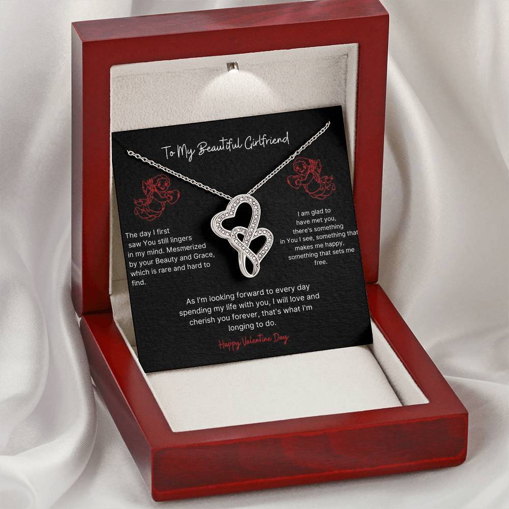 To My Girlfriend Gift For Valentine Day Double Hearts Necklace
