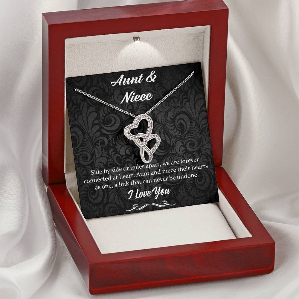 Side By Side Or Miles Apart- Aunt And Niece Double Hearts Necklace
