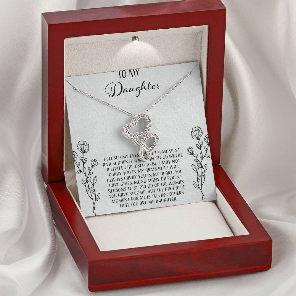 To My Daughter I Close My Eyes For A Moment - Silver Double Hearts Necklace