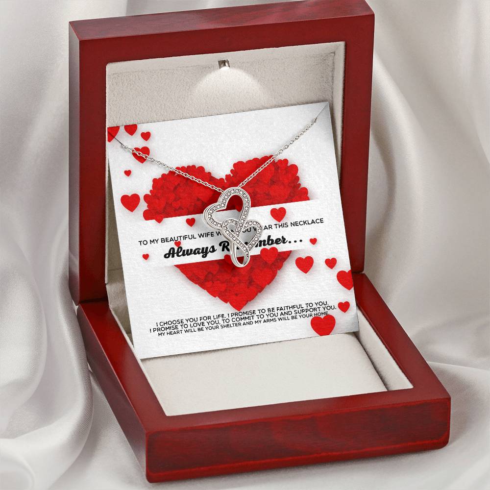 To My Beautiful Wife - Always Remember I Love You - Birthday Gift For Wife Gift For Wife Necklace For Wife Gift For Wi Double Hearts Necklace