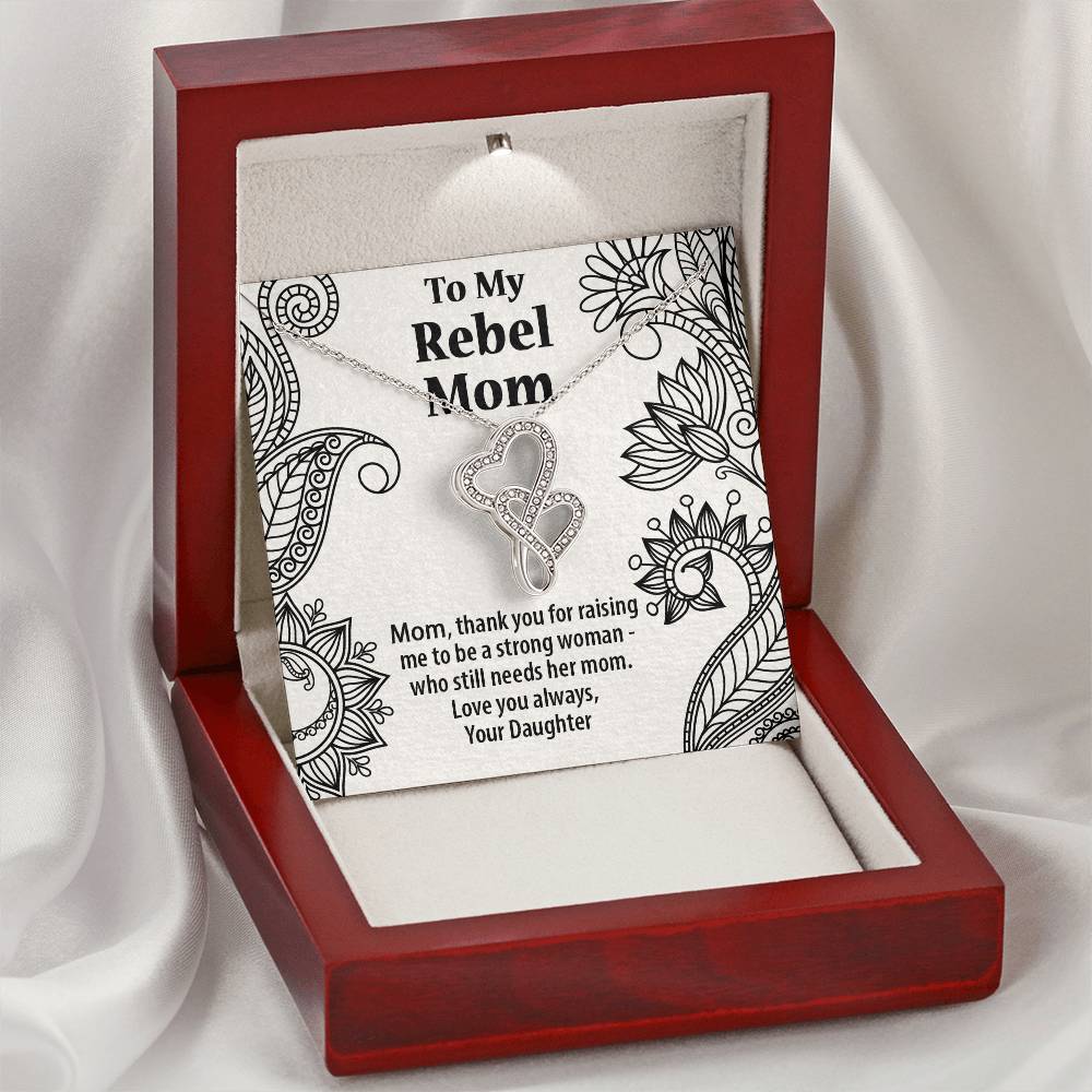 Mother's Day Gift Rebel Mom  From Daughter Double Hearts Necklace