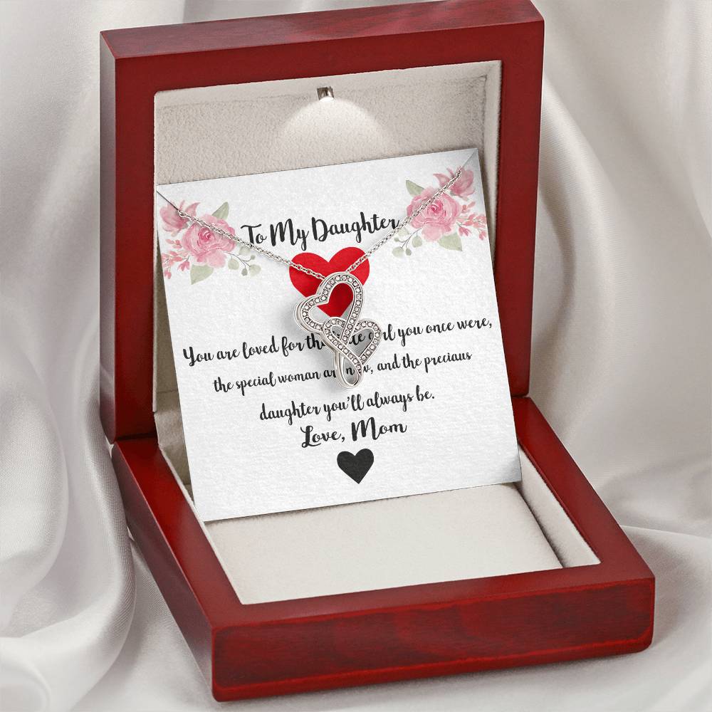 To My Daughter You Are Loved Double Hearts Necklace