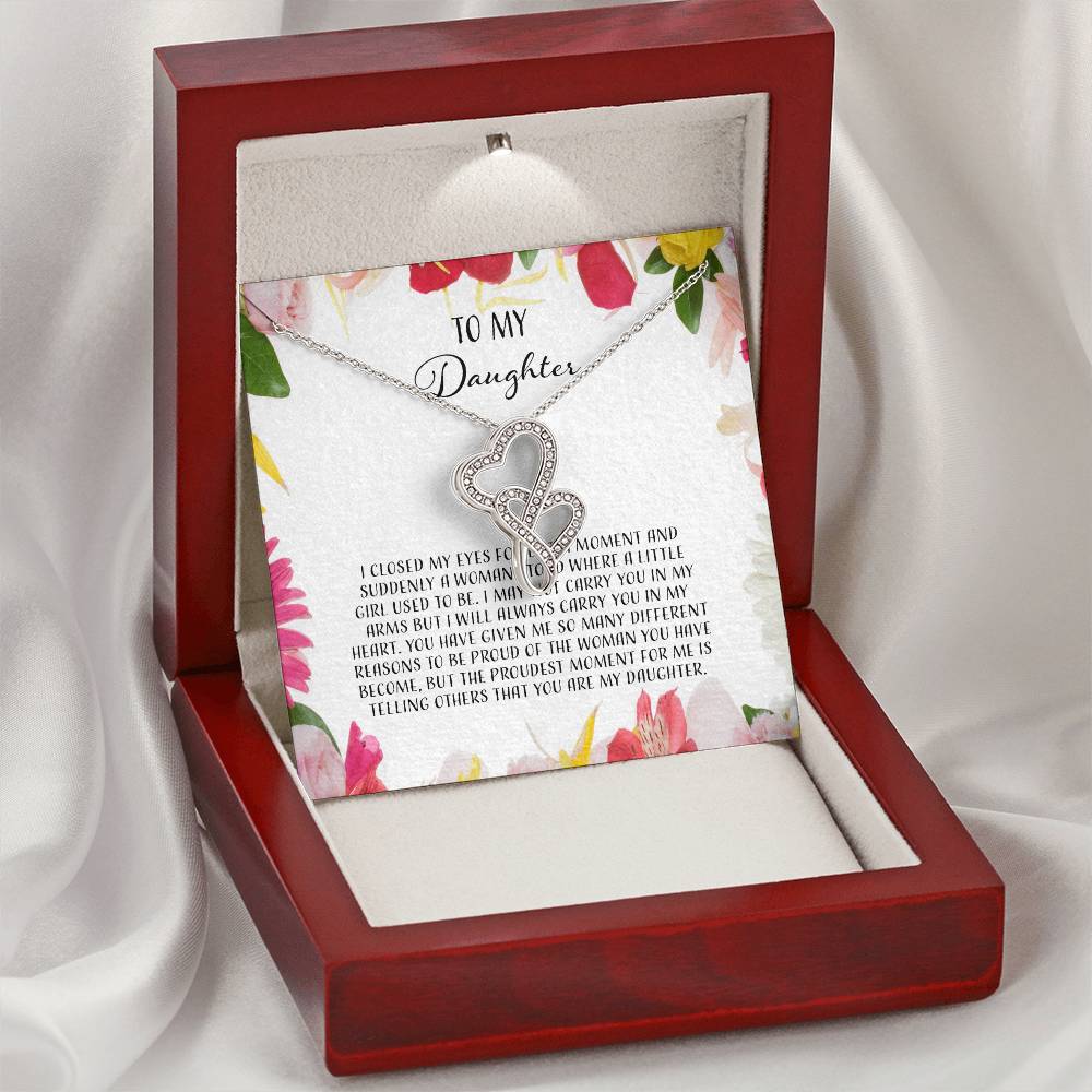 To My Daughter I Close My Eyes For A Moment - Floral Double Hearts Necklace