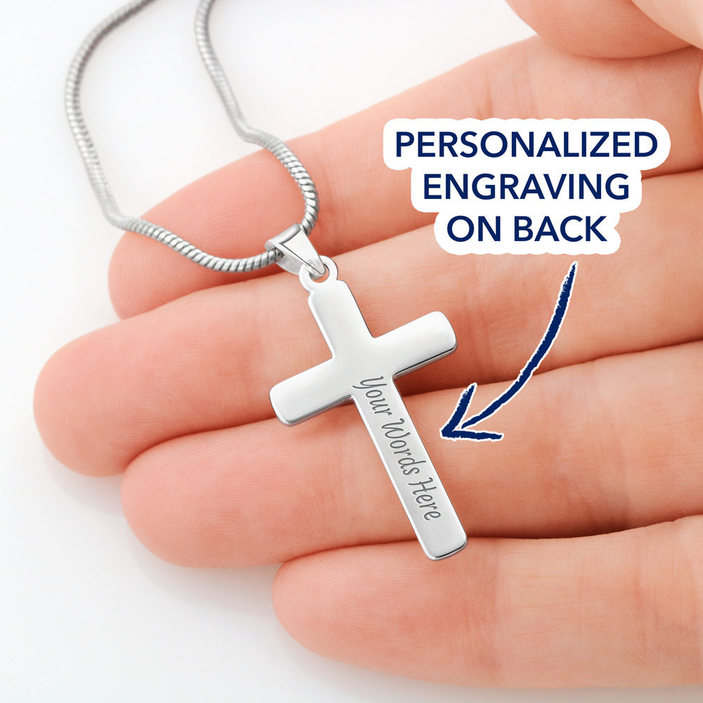 For Your Man - Stronger Than You Seem - Cross Customize Engraved Cross Necklace