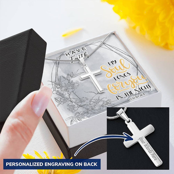 Dad To Son Gifts - My Soul Longs For You In The Night Customize Engraved Cross Necklace