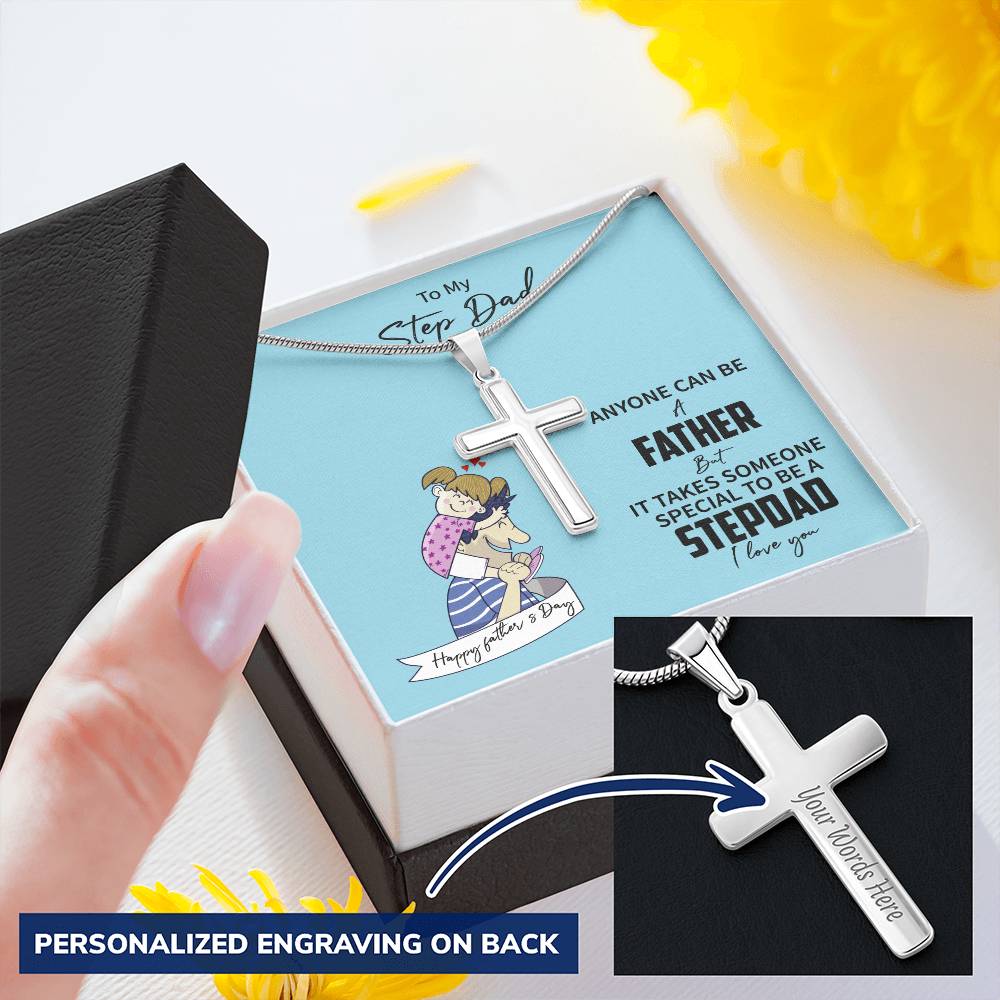 Fathers Day Gift For Step Dad Step Daughter Fathers Day Present For Step Dad Fathers Day Customize Engraved Cross Necklace