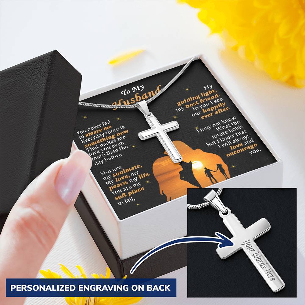 For Husband - Everyday - Cross 1 Customize Engraved Cross Necklace