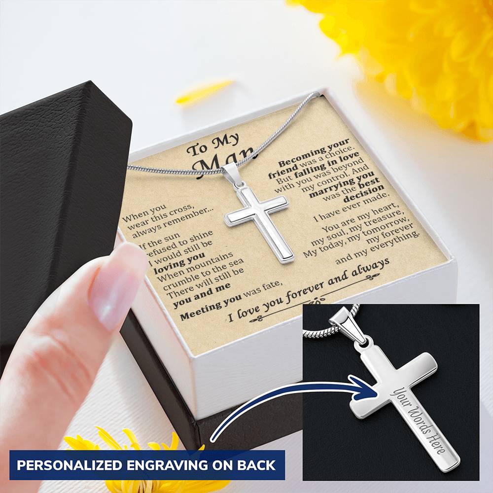 For Your Man - You And Me - Cross Customize Engraved Cross Necklace
