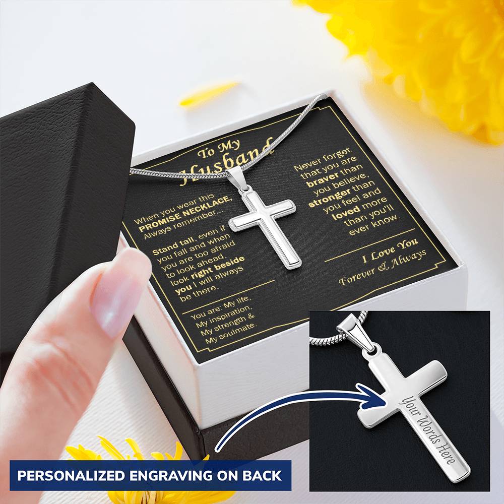Gift For Husband - Beside You - Cross Customize Engraved Cross Necklace