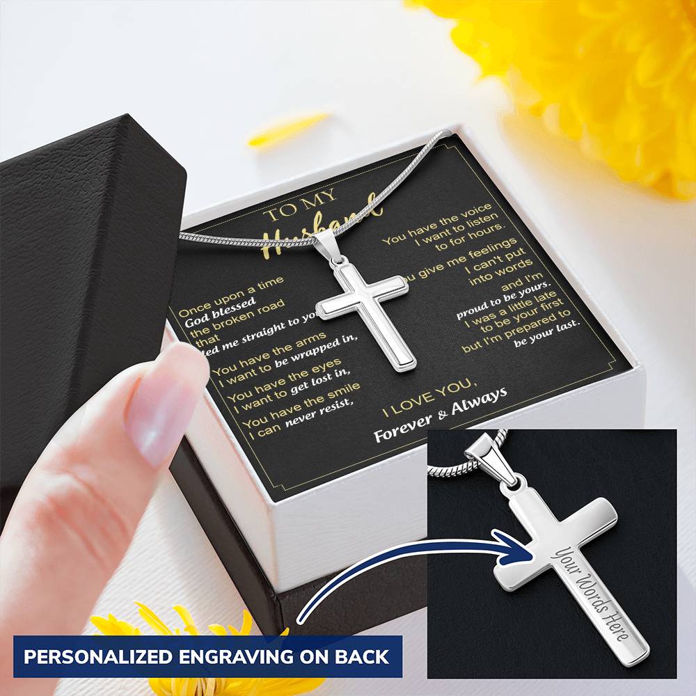 For Husband - The Arms I Want To Be Wrapped In - Cross Customize Engraved Cross Necklace