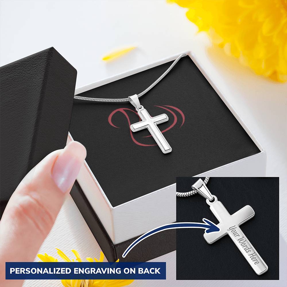 Cross Necklace For Loving Mom With Her Child Customize Engraved Cross Necklace