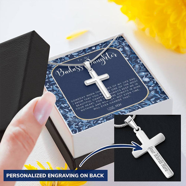 Badass Daughter Gift  To My Daughter Necklace From Mom  Grown Up Daughter Gift From Mom Customize Engraved Cross Necklace