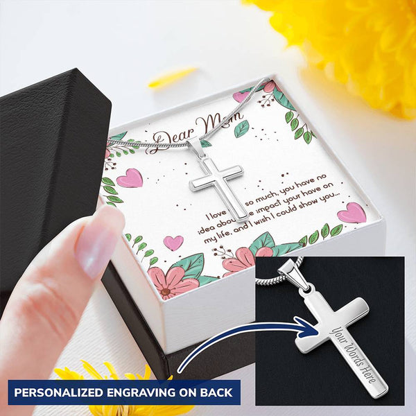 Dear Mom Customize Cross Necklace Customize Engraved Cross Necklace