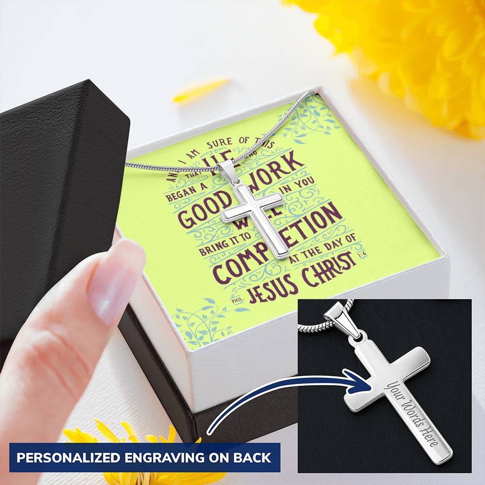 Christian Jewelry Cross Necklace Personalize Cross Silver Necklace Scripture Verse Inspirational Customize Engraved Cross Necklace