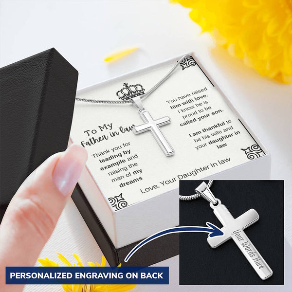 Father In Law Customize Engraved Cross Necklace