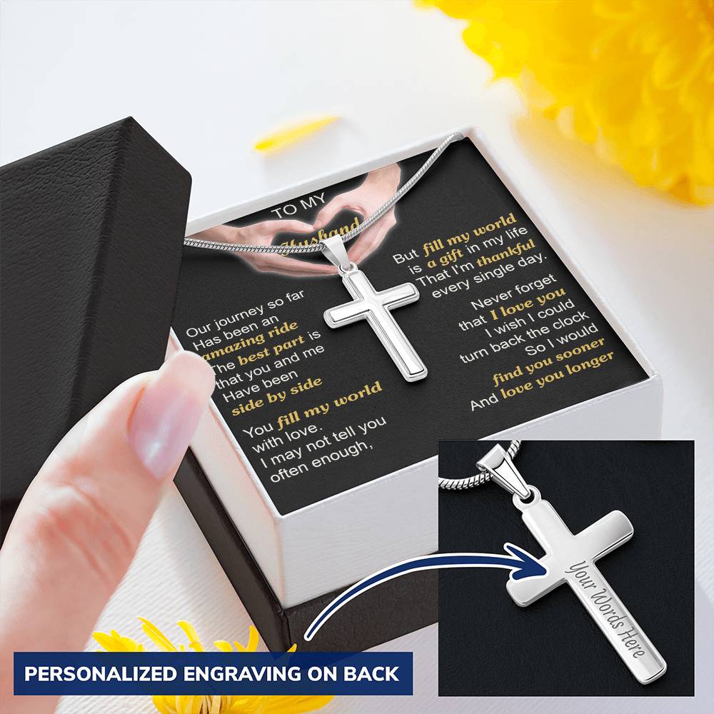 For Husband - Best Part - Cross Customize Engraved Cross Necklace