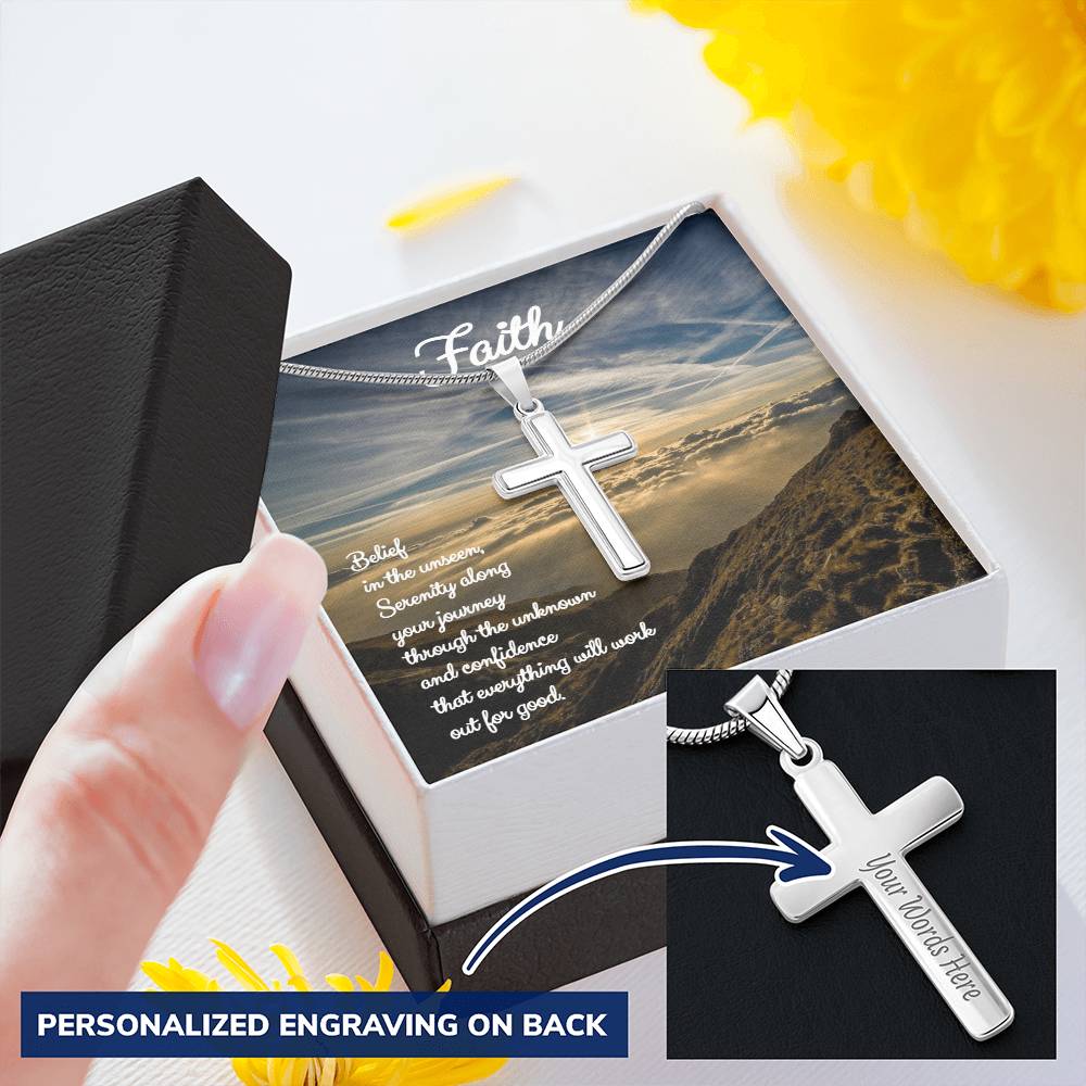Engravable Faith Cross Pendant  ✟ Customize Engraved Cross Necklace