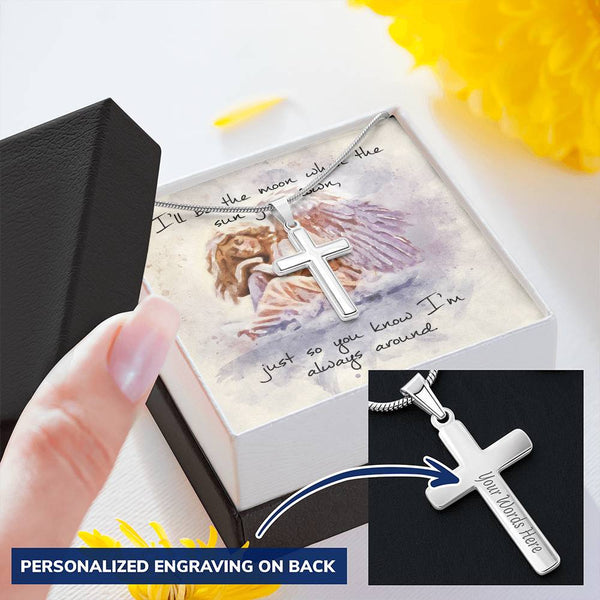 Cross Necklace - Engravable - Angel Message Card Customize Engraved Cross Necklace