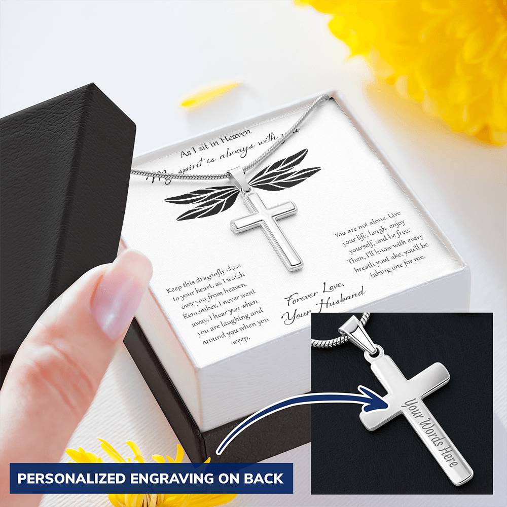 As I Sit In Heaven My Spirit Is Always With You - Husband Customize Engraved Cross Necklace