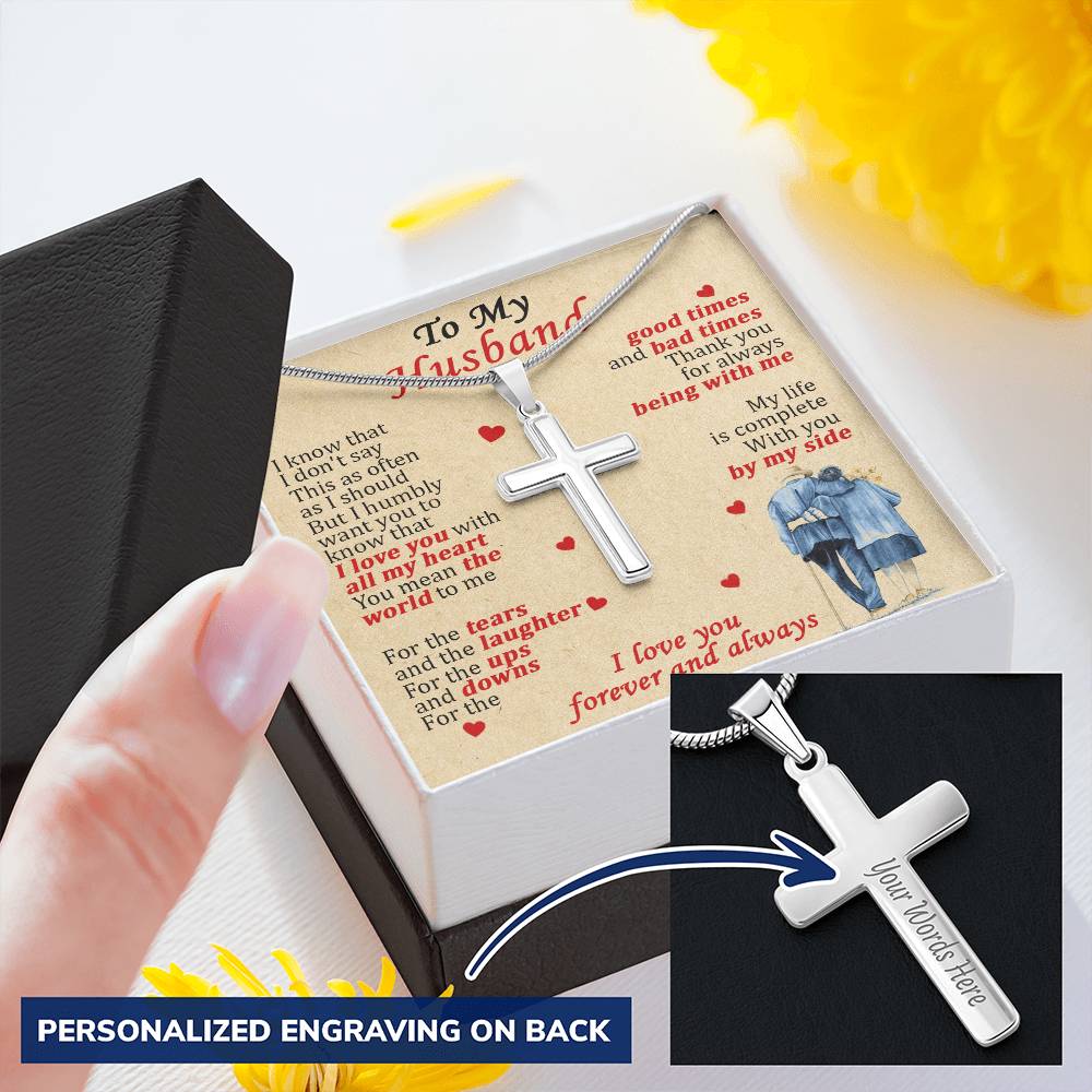 For Husband - My Life Is Complete - Cross Customize Engraved Cross Necklace