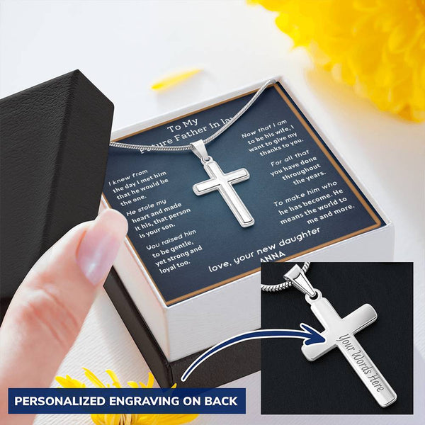 Future Father In Law Customize Engraved Cross Necklace