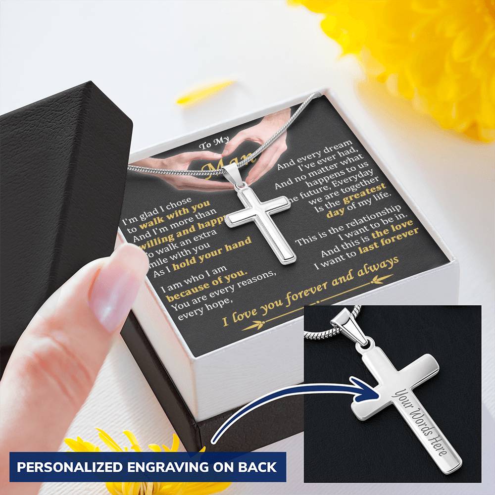 For Your Man - Walk With You - Cross Customize Engraved Cross Necklace