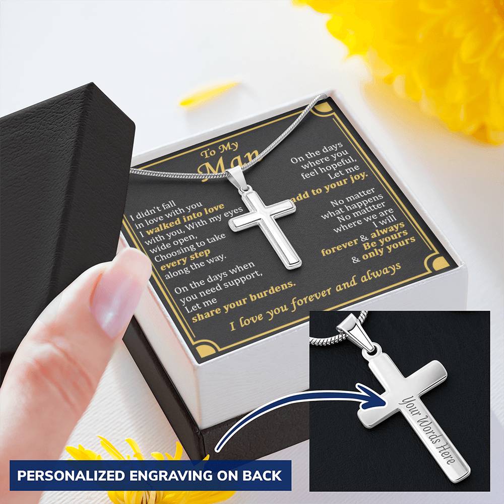 For Your Man - Hopeful - Cross Customize Engraved Cross Necklace
