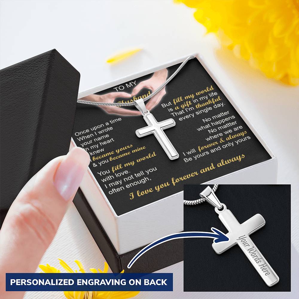 For Husband - Your Name - Cross Customize Engraved Cross Necklace