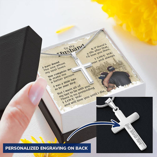For Husband - You Complete Me - Cross Customize Engraved Cross Necklace