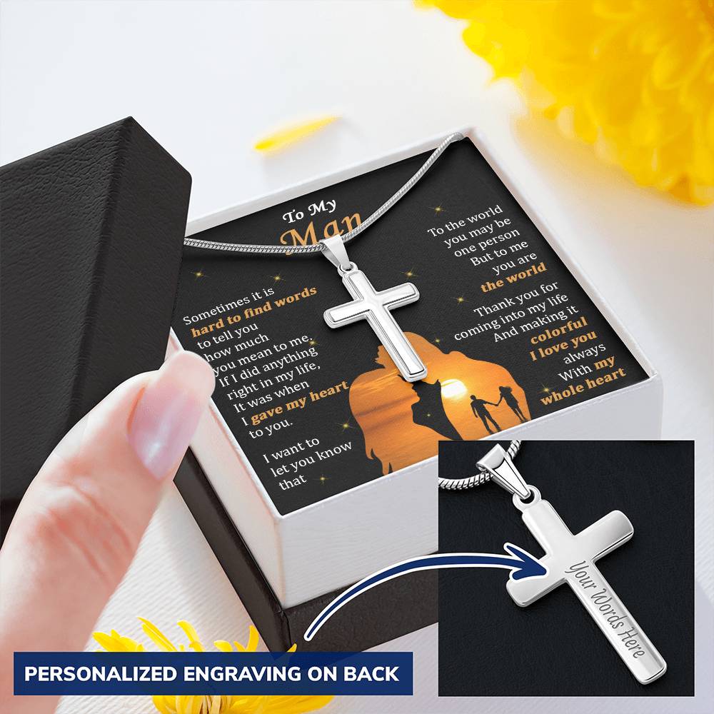 For Your Man - Colorful Life - Cross Customize Engraved Cross Necklace