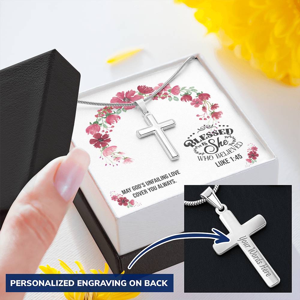 Baptism Cross Christian Necklace Gift For Her - Luke 145 Customize Engraved Cross Necklace