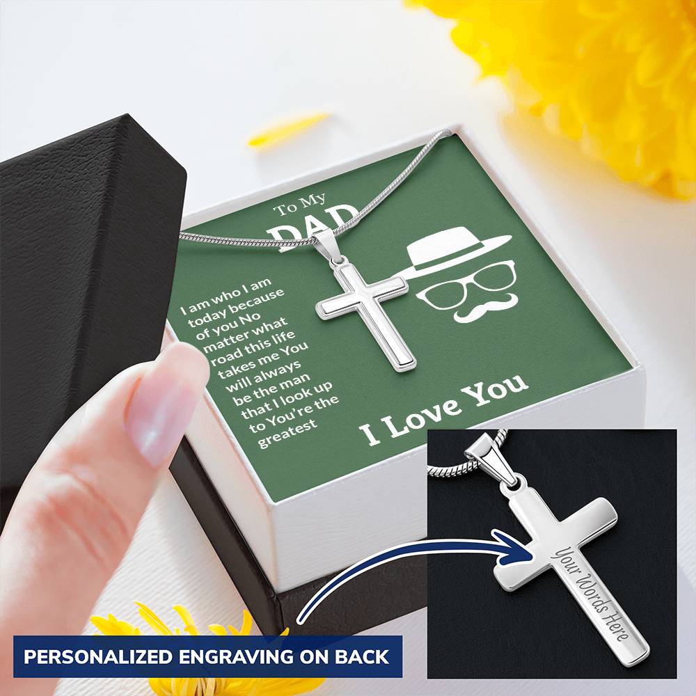 Always There For Me - Dad Customize Engraved Cross Necklace
