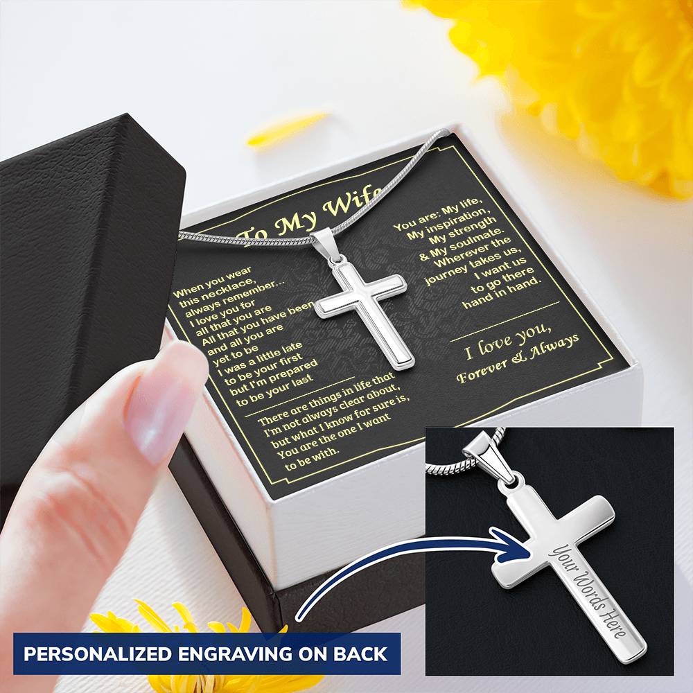 To My Wife Cross Necklace Customize Engraved Cross Necklace