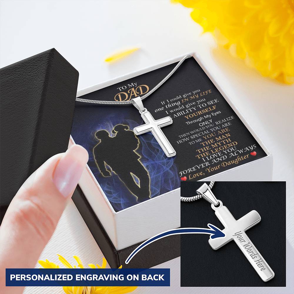 Gift For Dad  Happy Father's Day 1 Customize Engraved Cross Necklace