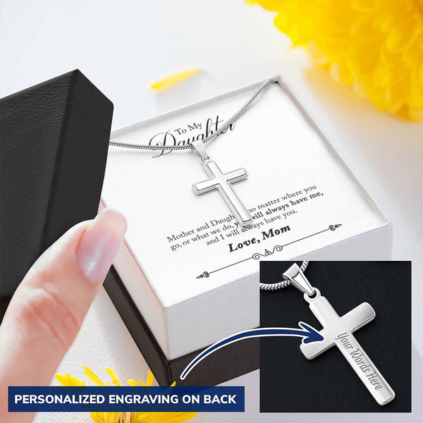 A Cross For My Daughter Customize Engraved Cross Necklace