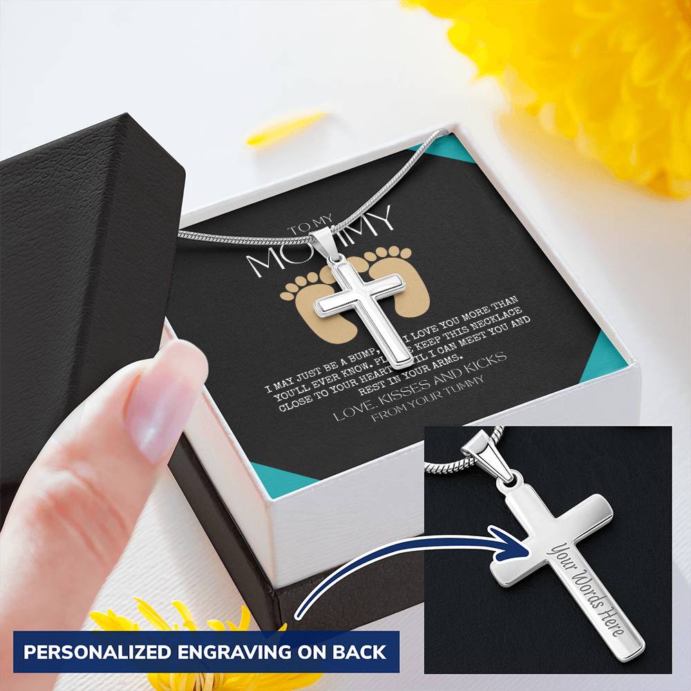 Gift To My Mommy I May Just Be A Bump But I Love You More Than You Ever Know Customize Engraved Cross Necklace