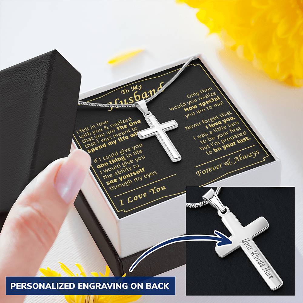 Gift For Husband - Life - Cross 1 Customize Engraved Cross Necklace