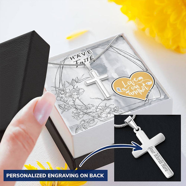 Dad To Son Gifts - Love One Another Customize Engraved Cross Necklace