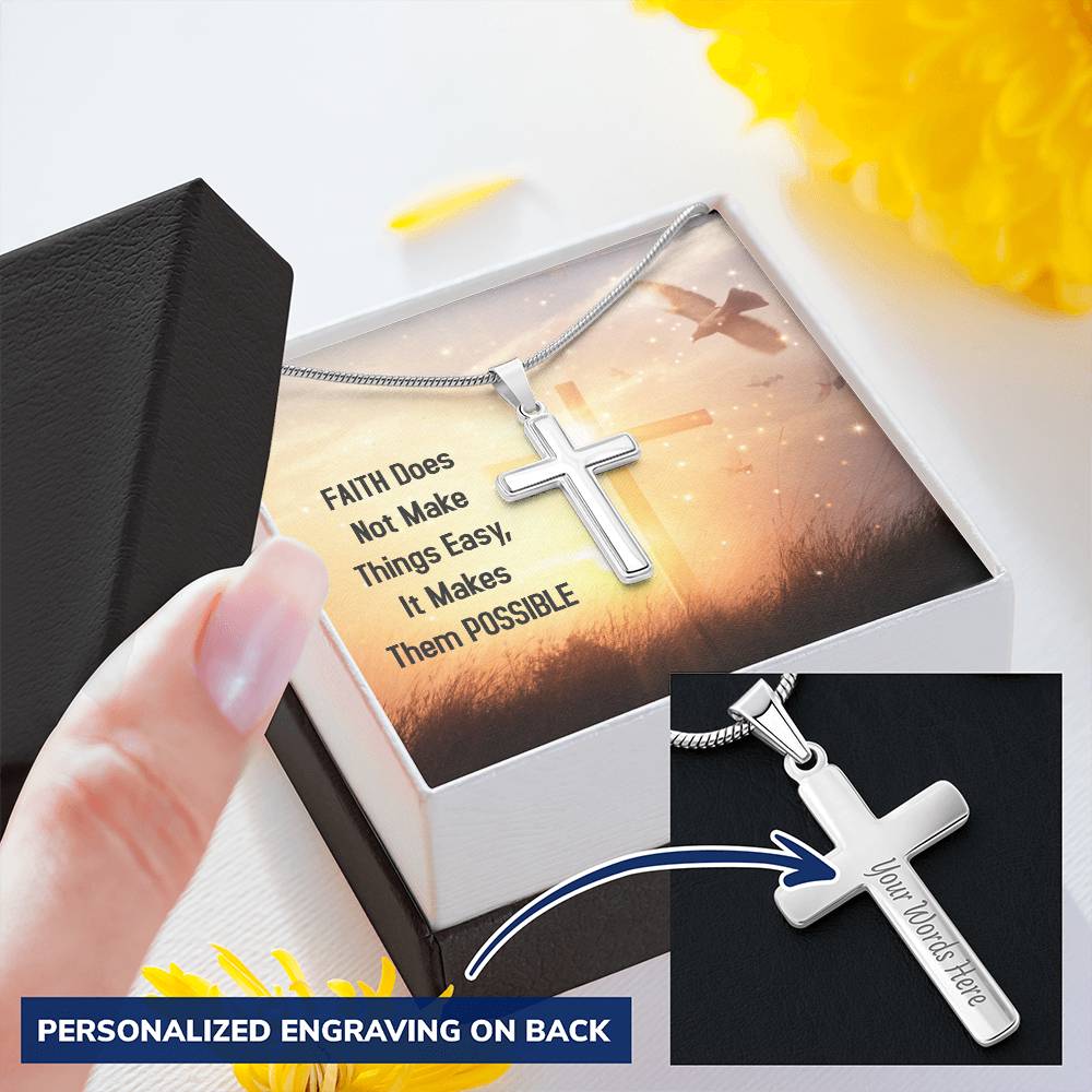 Faith Makes Things Possible Customize Cross Necklace For My Daughter Customize Engraved Cross Necklace