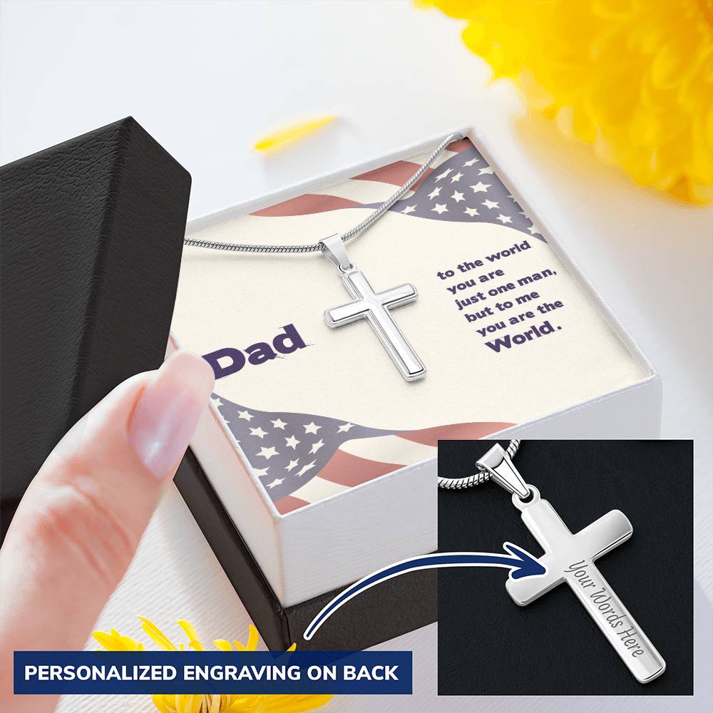 Gift For Dad  Customize Cross Necklace  Father Daughter  To My Dad Customize Engraved Cross Necklace