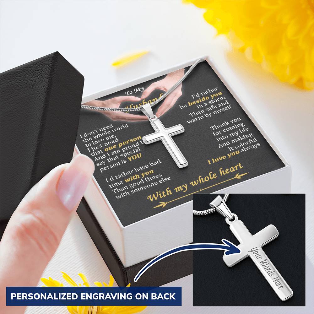 For Husband - Safe And Warm - Cross Customize Engraved Cross Necklace
