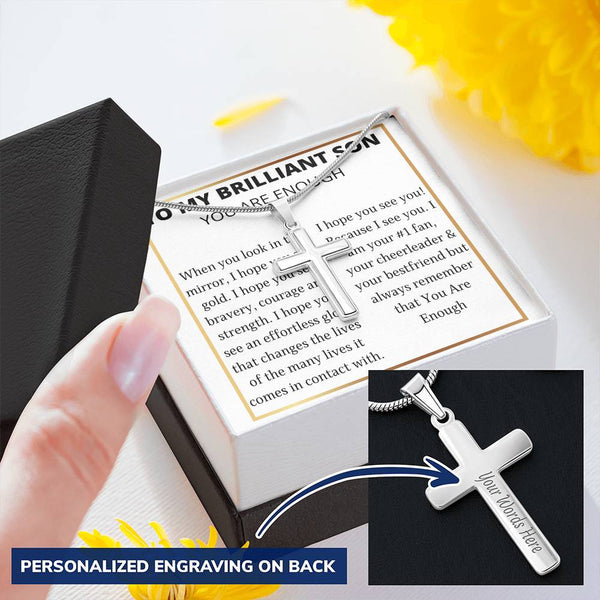 Gift For A Son Affirmation Message With Cross Necklace Customize Engraved Cross Necklace